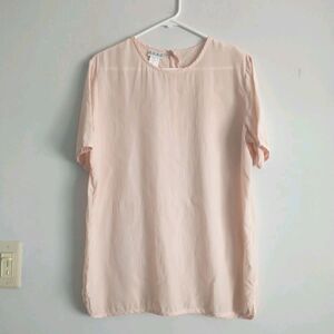 Best De La Redoute Top Blouse Tunic Womens M Pink Silk Short Sleeve Office